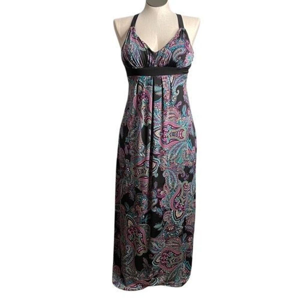 Vtg A-List by Wrapper Juniors Halter Maxi Dress M Butterfly Coachella Stagecoach